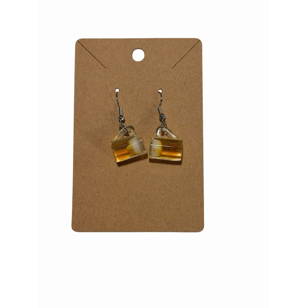 Miniature Beer Mug Resin Dangle Earrings Novelty Drink Jewelry Amber Gold